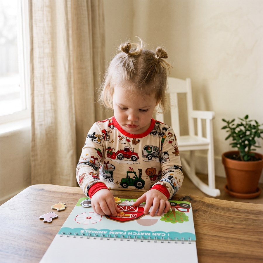 Mom and toddler with the busy book